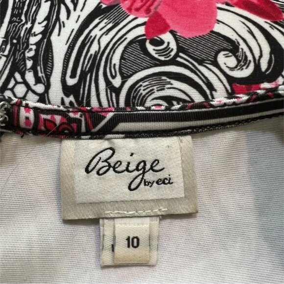 BEIGE by eci classy & elegant sheath midi dress (SIZE 10) Black/pink/white - Picture 5 of 8